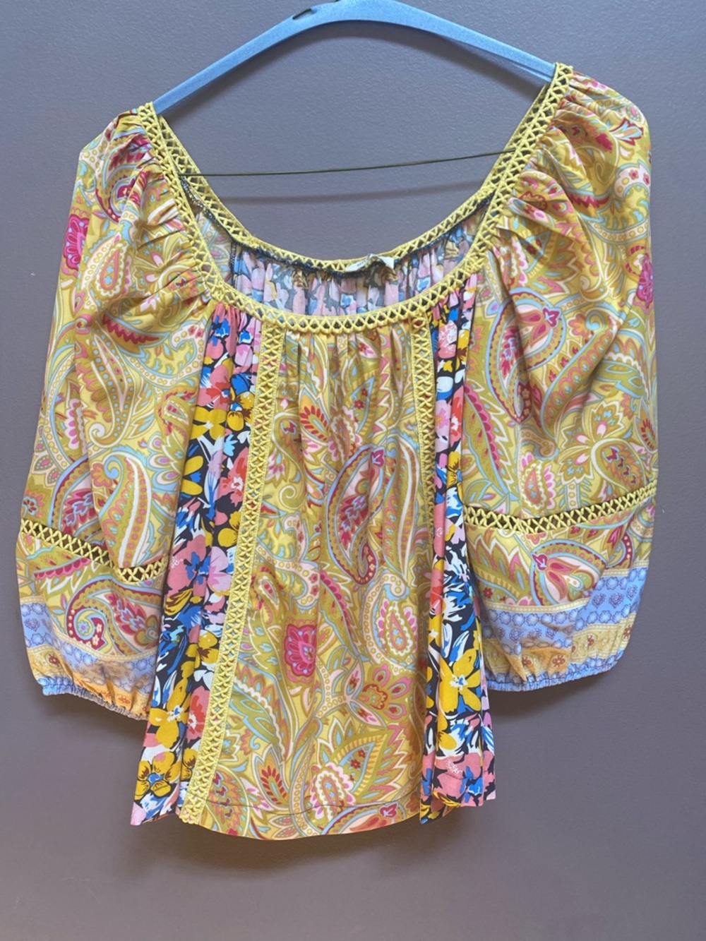 Umgee Boho Floral Paneled Peasant Top Sz S - Picture 5 of 7
